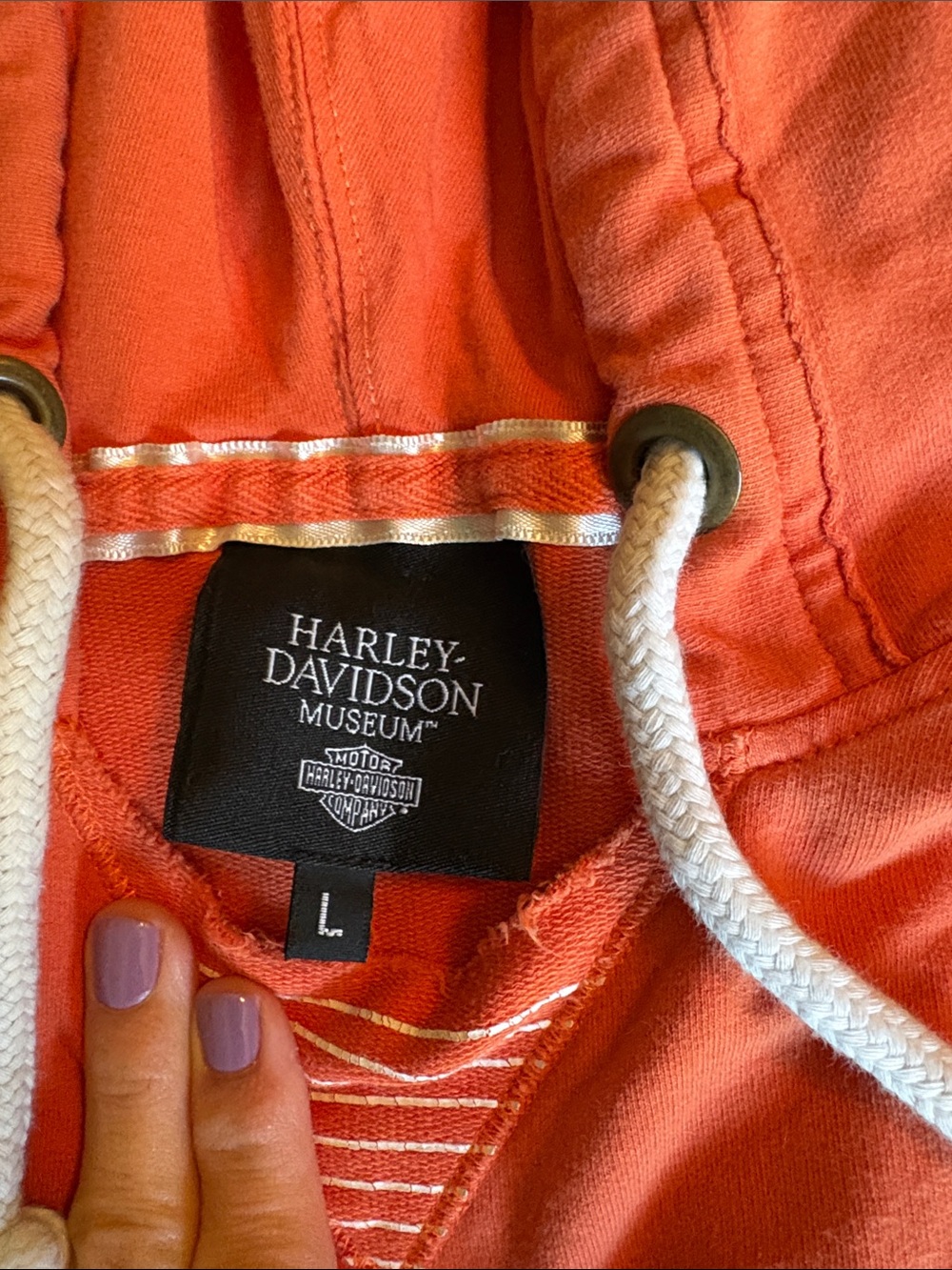 Harley-Davidson Coral Orange Hoodie with White Drawcords - Picture 2 of 2
